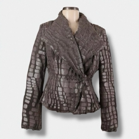 São Paulo Blazer Taupe Alligator Reptile Faux Fur Jacket Women’s EU 38 USA 6 - Picture 15 of 16